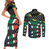 South Africa Beast Couples Matching Short Sleeve Bodycon Dress and Long Sleeve Button Shirt Ripped Flag Graphic - Wonder Print Shop