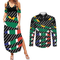 South Africa Beast Couples Matching Summer Maxi Dress and Long Sleeve Button Shirt Ripped Flag Graphic - Wonder Print Shop