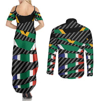 South Africa Beast Couples Matching Summer Maxi Dress and Long Sleeve Button Shirt Ripped Flag Graphic - Wonder Print Shop