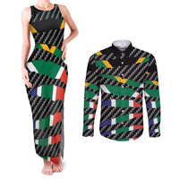 South Africa Beast Couples Matching Tank Maxi Dress and Long Sleeve Button Shirt Ripped Flag Graphic - Wonder Print Shop