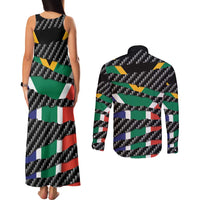 South Africa Beast Couples Matching Tank Maxi Dress and Long Sleeve Button Shirt Ripped Flag Graphic - Wonder Print Shop
