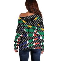 South Africa Beast Off Shoulder Sweater Ripped Flag Graphic - Wonder Print Shop