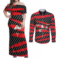 Isle of Man Beast Couples Matching Off Shoulder Maxi Dress and Long Sleeve Button Shirt Ripped Flag Graphic - Wonder Print Shop