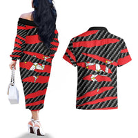 Isle of Man Beast Couples Matching Off The Shoulder Long Sleeve Dress and Hawaiian Shirt Ripped Flag Graphic - Wonder Print Shop