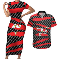 Isle of Man Beast Couples Matching Short Sleeve Bodycon Dress and Hawaiian Shirt Ripped Flag Graphic - Wonder Print Shop