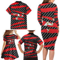 Isle of Man Beast Family Matching Long Sleeve Bodycon Dress and Hawaiian Shirt Ripped Flag Graphic - Wonder Print Shop