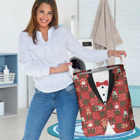 Christmas Patchwork Fake Tuxedo Laundry Basket Santa and Reindeer Red Plaid Style - Wonder Print Shop
