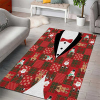 Christmas Patchwork Fake Tuxedo Area Rug Santa and Reindeer Red Plaid Style - Wonder Print Shop
