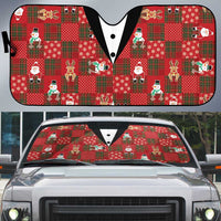 Christmas Patchwork Fake Tuxedo Auto Sun Shade Santa and Reindeer Red Plaid Style - Wonder Print Shop