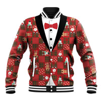 Christmas Patchwork Fake Tuxedo Baseball Jacket Santa and Reindeer Red Plaid Style - Wonder Print Shop