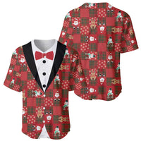Christmas Patchwork Fake Tuxedo Baseball Jersey Santa and Reindeer Red Plaid Style - Wonder Print Shop