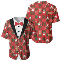 Christmas Patchwork Fake Tuxedo Baseball Jersey Santa and Reindeer Red Plaid Style - Wonder Print Shop