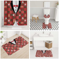 Christmas Patchwork Fake Tuxedo Bathroom Set Santa and Reindeer Red Plaid Style - Wonder Print Shop