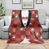 Christmas Patchwork Fake Tuxedo Blanket Santa and Reindeer Red Plaid Style - Wonder Print Shop