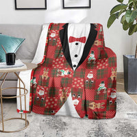 Christmas Patchwork Fake Tuxedo Blanket Santa and Reindeer Red Plaid Style - Wonder Print Shop