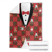 Christmas Patchwork Fake Tuxedo Blanket Santa and Reindeer Red Plaid Style - Wonder Print Shop