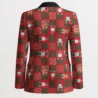 Christmas Patchwork Fake Tuxedo Blazer Santa and Reindeer Red Plaid Style - Wonder Print Shop