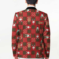 Christmas Patchwork Fake Tuxedo Blazer Santa and Reindeer Red Plaid Style - Wonder Print Shop