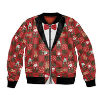 Christmas Patchwork Fake Tuxedo Bomber Jacket Santa and Reindeer Red Plaid Style - Wonder Print Shop