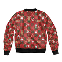 Christmas Patchwork Fake Tuxedo Bomber Jacket Santa and Reindeer Red Plaid Style - Wonder Print Shop
