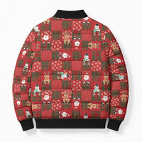 Christmas Patchwork Fake Tuxedo Bomber Puffer Jacket Santa and Reindeer Red Plaid Style - Wonder Print Shop