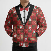 Christmas Patchwork Fake Tuxedo Bomber Puffer Jacket Santa and Reindeer Red Plaid Style - Wonder Print Shop