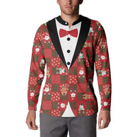 Christmas Patchwork Fake Tuxedo Button Sweatshirt Santa and Reindeer Red Plaid Style - Wonder Print Shop