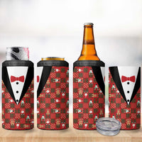 Christmas Patchwork Fake Tuxedo 4 in 1 Can Cooler Tumbler Santa and Reindeer Red Plaid Style - Wonder Print Shop