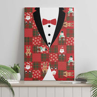 Christmas Patchwork Fake Tuxedo Canvas Wall Art Santa and Reindeer Red Plaid Style - Wonder Print Shop