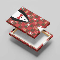 Christmas Patchwork Fake Tuxedo Canvas Wall Art Santa and Reindeer Red Plaid Style - Wonder Print Shop