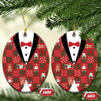 Christmas Patchwork Fake Tuxedo Ceramic Ornament Santa and Reindeer Red Plaid Style - Wonder Print Shop