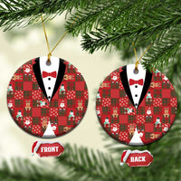 Christmas Patchwork Fake Tuxedo Ceramic Ornament Santa and Reindeer Red Plaid Style - Wonder Print Shop