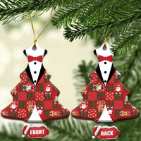 Christmas Patchwork Fake Tuxedo Ceramic Ornament Santa and Reindeer Red Plaid Style - Wonder Print Shop