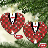 Christmas Patchwork Fake Tuxedo Ceramic Ornament Santa and Reindeer Red Plaid Style - Wonder Print Shop