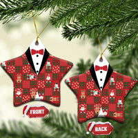 Christmas Patchwork Fake Tuxedo Ceramic Ornament Santa and Reindeer Red Plaid Style - Wonder Print Shop