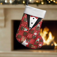 Christmas Patchwork Fake Tuxedo Christmas Stocking Santa and Reindeer Red Plaid Style - Wonder Print Shop