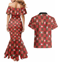 Christmas Patchwork Fake Tuxedo Couples Matching Mermaid Dress and Hawaiian Shirt Santa and Reindeer Red Plaid Style - Wonder Print Shop