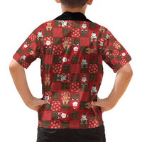 Christmas Patchwork Fake Tuxedo Family Matching Long Sleeve Bodycon Dress and Hawaiian Shirt Santa and Reindeer Red Plaid Style - Wonder Print Shop