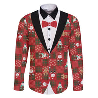 Christmas Patchwork Fake Tuxedo Family Matching Long Sleeve Bodycon Dress and Hawaiian Shirt Santa and Reindeer Red Plaid Style - Wonder Print Shop