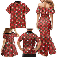 Christmas Patchwork Fake Tuxedo Family Matching Mermaid Dress and Hawaiian Shirt Santa and Reindeer Red Plaid Style - Wonder Print Shop