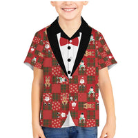 Christmas Patchwork Fake Tuxedo Family Matching Mermaid Dress and Hawaiian Shirt Santa and Reindeer Red Plaid Style - Wonder Print Shop