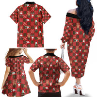 Christmas Patchwork Fake Tuxedo Family Matching Off The Shoulder Long Sleeve Dress and Hawaiian Shirt Santa and Reindeer Red Plaid Style - Wonder Print Shop