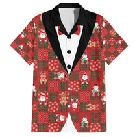 Christmas Patchwork Fake Tuxedo Family Matching Off The Shoulder Long Sleeve Dress and Hawaiian Shirt Santa and Reindeer Red Plaid Style - Wonder Print Shop