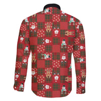 Christmas Patchwork Fake Tuxedo Family Matching Off The Shoulder Long Sleeve Dress and Hawaiian Shirt Santa and Reindeer Red Plaid Style - Wonder Print Shop