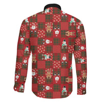 Christmas Patchwork Fake Tuxedo Family Matching Off Shoulder Maxi Dress and Hawaiian Shirt Santa and Reindeer Red Plaid Style - Wonder Print Shop