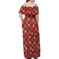 Christmas Patchwork Fake Tuxedo Family Matching Off Shoulder Maxi Dress and Hawaiian Shirt Santa and Reindeer Red Plaid Style - Wonder Print Shop