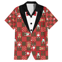 Christmas Patchwork Fake Tuxedo Family Matching Short Sleeve Bodycon Dress and Hawaiian Shirt Santa and Reindeer Red Plaid Style - Wonder Print Shop