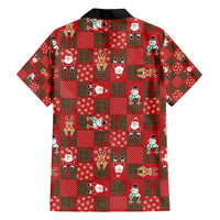 Christmas Patchwork Fake Tuxedo Family Matching Short Sleeve Bodycon Dress and Hawaiian Shirt Santa and Reindeer Red Plaid Style - Wonder Print Shop