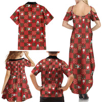 Christmas Patchwork Fake Tuxedo Family Matching Summer Maxi Dress and Hawaiian Shirt Santa and Reindeer Red Plaid Style - Wonder Print Shop
