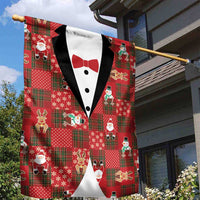Christmas Patchwork Fake Tuxedo Garden Flag Santa and Reindeer Red Plaid Style - Wonder Print Shop